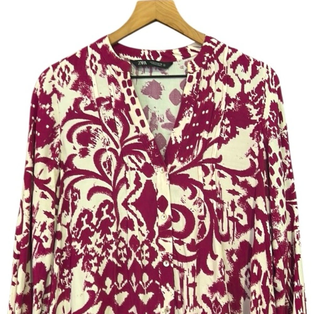 Zara Printed V-Neck Long Sleeve Ruffle Dress Women’s Size Small - Picture 6 of 9